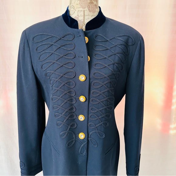 Vintage Blue Blazer Military Soutache Trim Gold Buttons Size 6 By A Vittadini - Picture 12 of 12